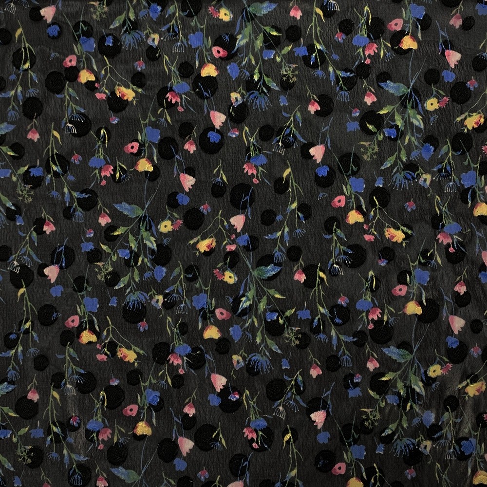 Chiffon Spot Jacquard Ditsy Floral Print Black