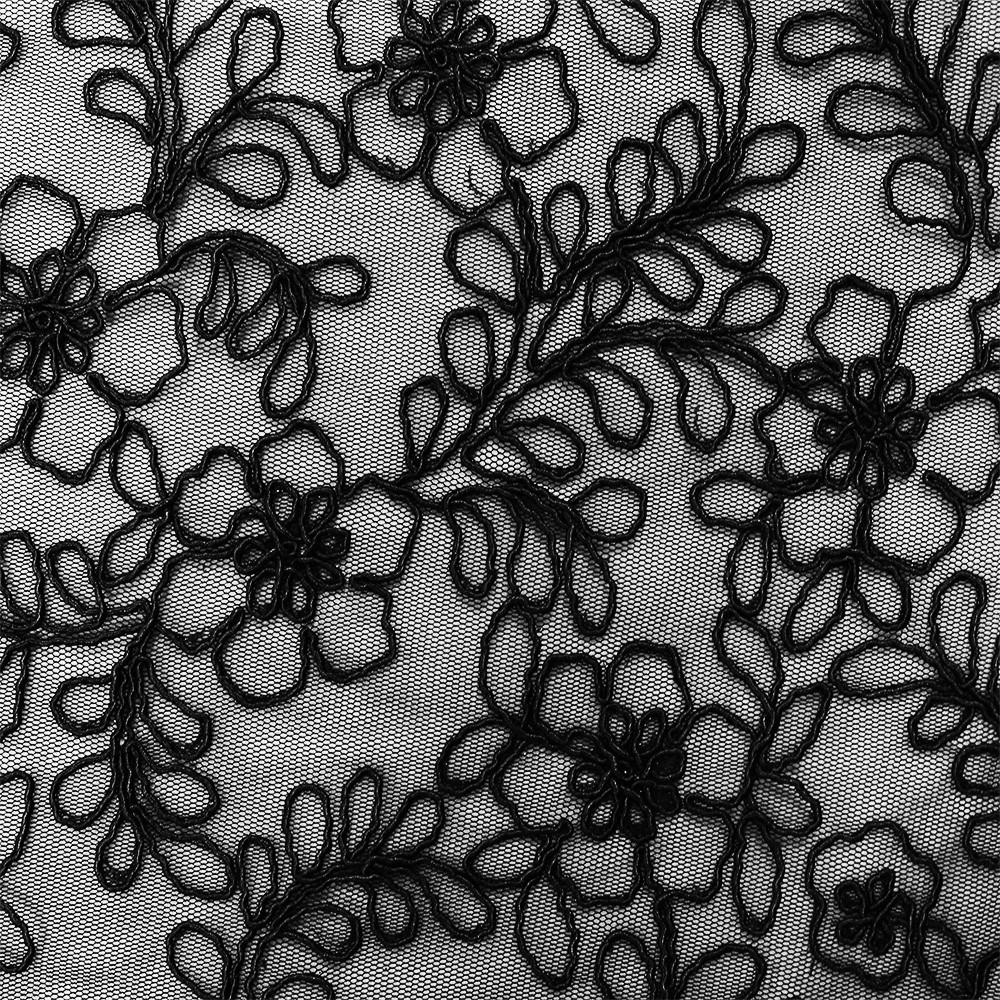 Mesh Embroidery Corded Lace Black