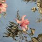 Atlas Satin Floral Print Blue Ground