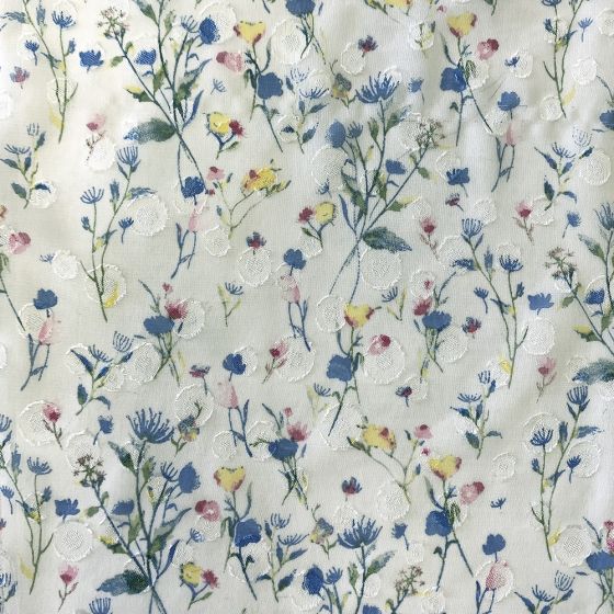 Chiffon Spot Jacquard Ditsy Floral Print Ivory