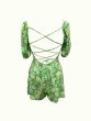 Viscose Lace Up Floral Playsuit -  Green