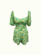 Viscose Lace Up Floral Playsuit -  Green